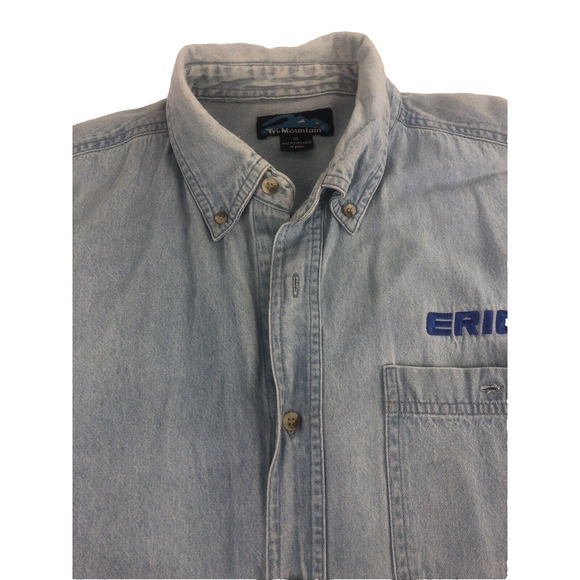 Vintage 90s Tri Mountain‎ Men's Washed Denim Shirt XL Long Sleeve Button Up Blue - Picture 2 of 16